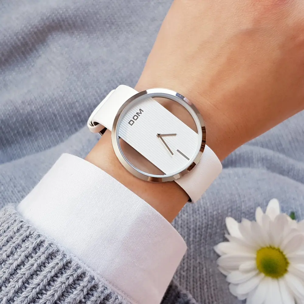 DOM fashion Women Watches Japan Movement Women's watches Quartz Watch wristwatch girl waterproof simple Clock genuine leather 4